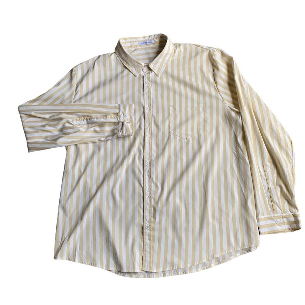 MissLook Shirt Adult 3XL XXXL Beige Ivory Striped Lightweight Long Sleeve Mens